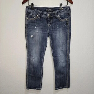 Silver 27 Twisted Capri Cropped Denim Distressed Jeans